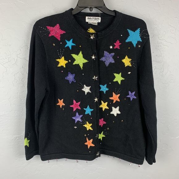 Jack B. Quick Women's Black Star Cardigan Sweater - Picture 1 of 8